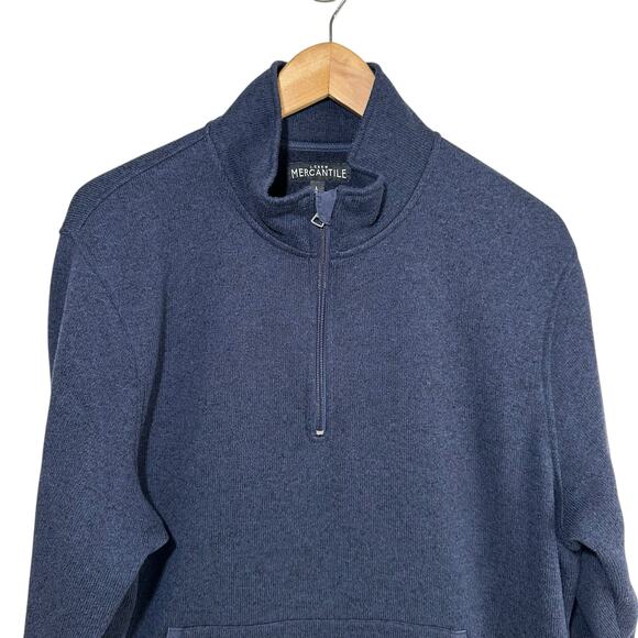 J Crew Mercantile Men’s Quarter Zip Pullover Sweater Fleece Lined Marled Blue L - Picture 4 of 12